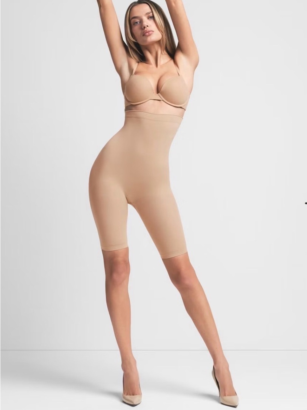 SKIMS Seamless Sculpt High Waisted Above the Knee Shape-wear Short in nude
